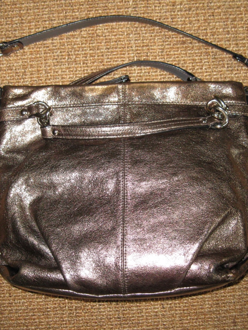 Coach satchel and shoulder brown metallic leather handbag